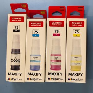 Canon 75 Ink Bottle Set (Black, Magenta, Cyan, Yellow) – Genuine Combo for Maxify GX1070, GX2070