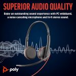 Poly Black wire 3220 Stereo USB Headset – Noise-Canceling, USB-A/C, All-Day Comfort.